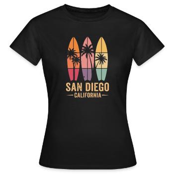Surfer Palm Trees Retro San Diego - T-shirt Femme - noir - Devant - AI Model Female 172 dark (172cm)
