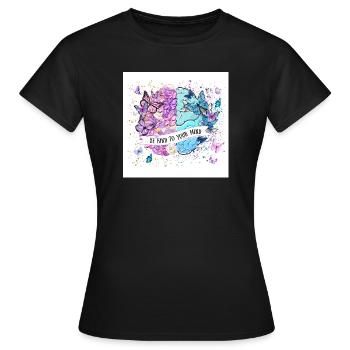 Soyez bienveillant avec votre esprit – Cœur de papillon - T-shirt Femme - noir - Devant - AI Model Female 172 dark (172cm)