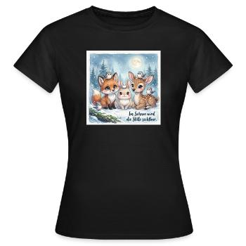Süße Winterwald Tiere – Fuchs, Hase und Rehkitz  - Frauen T-Shirt - Schwarz - Vorne - AI Model Female 172 dark (172cm)