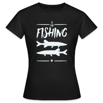 Motif du pêcheur : Silhouettes de pêche - T-shirt Femme - noir - Devant - AI Model Female 172 dark (172cm)