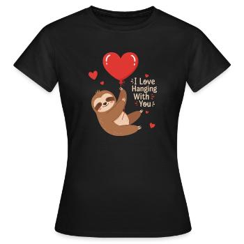 Motif de Singe câlin en Ballon Cœur - T-shirt Femme - noir - Devant - AI Model Female 172 dark (172cm)