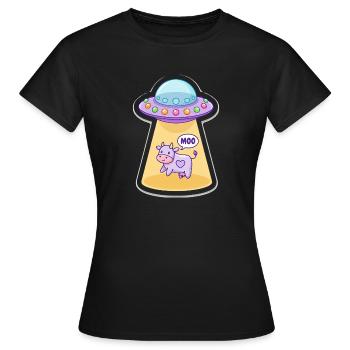 MOO Vache extraterrestre drôle dans un dessin animé UFO Light Beam - T-shirt Femme - noir - Devant - AI Model Female 172 dark (172cm)