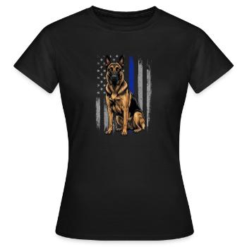 Drapeau américain de la ligne bleue malinois belge - T-shirt Femme - noir - Devant - AI Model Female 172 dark (172cm)