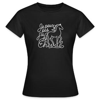 Je peux pas j'ai cheval – line art - T-shirt Femme - noir - Devant - AI Model Female 172 dark (172cm)