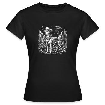 Humour de lévrier cowboy OVNI extraterrestre - T-shirt Femme - noir - Devant - AI Model Female 172 dark (172cm)