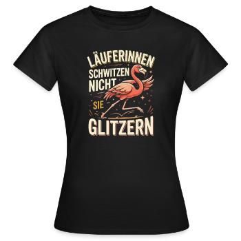 Läuferinnen Schwitzen nicht sie Glitzer Flamingo  - Frauen T-Shirt - Schwarz - Vorne - AI Model Female 172 dark (172cm)