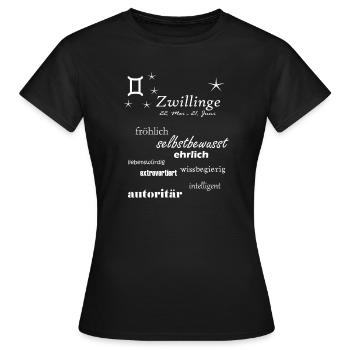 Zwillinge_Sternzeichen - Frauen T-Shirt - Schwarz - Vorne - AI Model Female 172 dark (172cm)