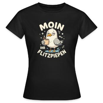 Moin Ihr Flitzpiepen Kaffee Duck - Frauen T-Shirt - Schwarz - Vorne - AI Model Female 172 dark (172cm)