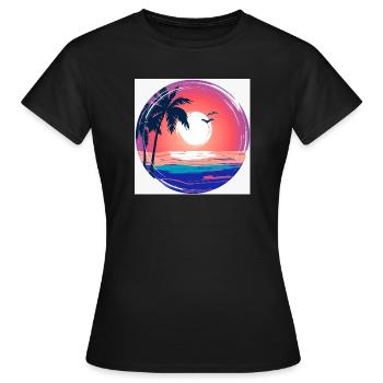 Sonnenuntergangs-Palmenkreis Ozean-Leuchten - Frauen T-Shirt - Schwarz - Vorne - AI Model Female 172 dark (172cm)