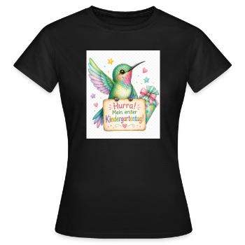 Hurra: Erster Kindergartenstart - Frauen T-Shirt - Schwarz - Vorne - AI Model Female 172 dark (172cm)