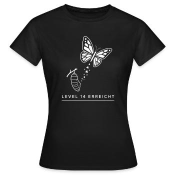 Level 14 Erreicht – Geburtstag Schmetterling - Frauen T-Shirt - Schwarz - Vorne - AI Model Female 172 dark (172cm)