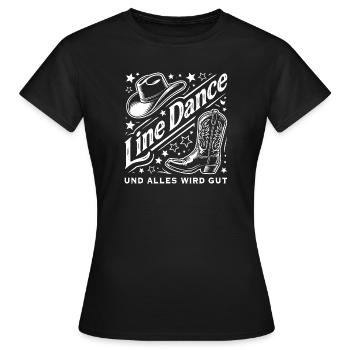 Line Dance Western Hut Stiefel Sterne - Frauen T-Shirt - Schwarz - Vorne - AI Model Female 172 dark (172cm)