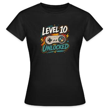 Level 10 freigeschaltetes 10-Jahres-Jubiläums-D-Geschenk - Frauen T-Shirt - Schwarz - Vorne - AI Model Female 172 dark (172cm)