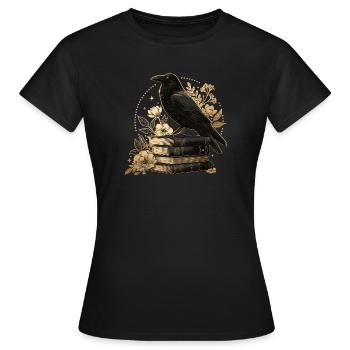 Rabe auf Büchern - Frauen T-Shirt - Schwarz - Vorne - AI Model Female 172 dark (172cm)