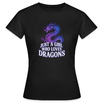 Drachenliebe: Girl liebt Drachen - Frauen T-Shirt - Schwarz - Vorne - AI Model Female 172 dark (172cm)