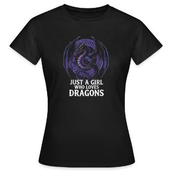 Girl Loves Dragon Artwork - Women's T-Shirt - black - Front - AI Model Female 172 dark (172cm)