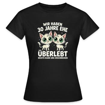 Katzen Duo: 30 Jahre Ehe - Frauen T-Shirt - Schwarz - Vorne - AI Model Female 172 dark (172cm)