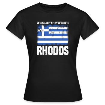 Insel Rhodos Koordinaten - Frauen T-Shirt - Schwarz - Vorne - AI Model Female 172 dark (172cm)