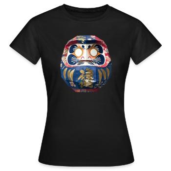 Bunter Daruma mit Blumenmuster Origami Daruma - Frauen T-Shirt - Schwarz - Vorne - AI Model Female 172 dark (172cm)