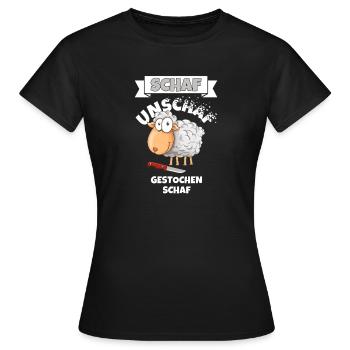 Schaf Unschaf Gestochen Schaf Wortspiel - Frauen T-Shirt - Schwarz - Vorne - AI Model Female 172 dark (172cm)