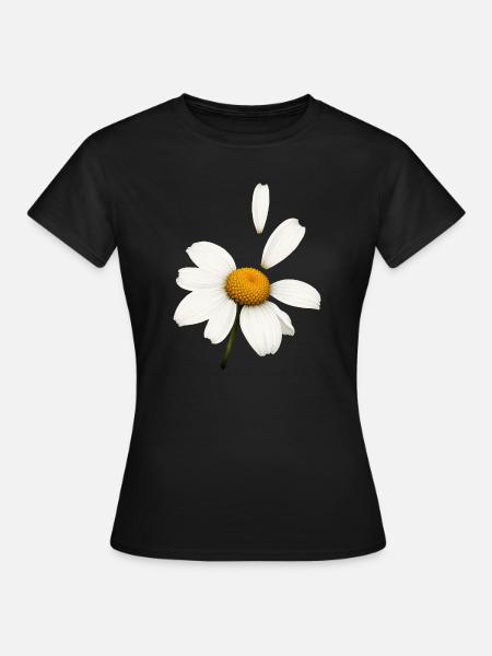 Margerite mit fliegenden Blütenblättern Design - Frauen T-Shirt - Schwarz