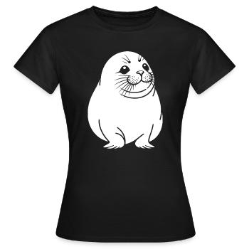 Knuffige Robbe Silhouette Tiermotiv - Frauen T-Shirt - Schwarz - Vorne - AI Model Female 172 dark (172cm)