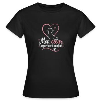 Mon cœur appartient à un chat - T-shirt Femme - noir - Devant - AI Model Female 172 dark (172cm)