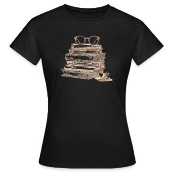 Buchstapel mit Brille - Frauen T-Shirt - Schwarz - Vorne - AI Model Female 172 dark (172cm)