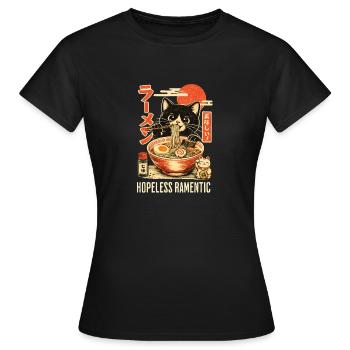 Hopless Ramentic - schwarze Katze isst Ramen - Frauen T-Shirt - Schwarz - Vorne - AI Model Female 172 dark (172cm)
