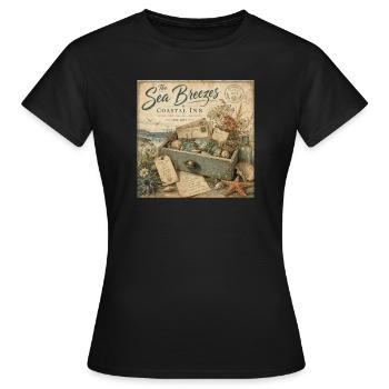 The Sea Breezes Coastal Inn Vintage Poster Decoration - Women's T-Shirt - black - Front - AI Model Female 172 dark (172cm)