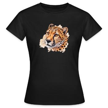 Aquarelle en forme de tête de guépard - T-shirt Femme - noir - Devant - AI Model Female 172 dark (172cm)