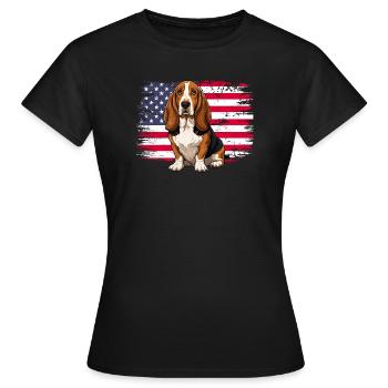 Patriotic Basset Hound - US Flag Dog Mom Dad - Women's T-Shirt - black - Front - AI Model Female 172 dark (172cm)