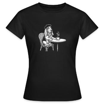 Basset Hound French Cafe - Cute Dog Mom Paris - Women's T-Shirt - black - Front - AI Model Female 172 dark (172cm)