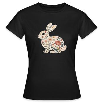 Floral rabbit with plant pattern - Women's T-Shirt - black - Front - AI Model Female 172 dark (172cm)