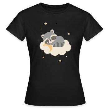 Un raton laveur mignon dormant sur un nuage - T-shirt Femme - noir - Devant - AI Model Female 172 dark (172cm)