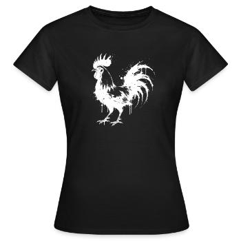 Abstract Rooster White Ink Splatter - Women's T-Shirt - black - Front - AI Model Female 172 dark (172cm)