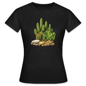 Cactus avec des fleurs - T-shirt Femme - noir - Devant - AI Model Female 172 dark (172cm)