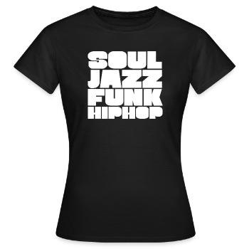 Soul Jazz Funk HipHop Typeface - Women's T-Shirt - black - Front - AI Model Female 172 dark (172cm)