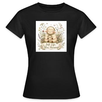 Agneau tendre avec café du matin - T-shirt Femme - noir - Devant - AI Model Female 172 dark (172cm)