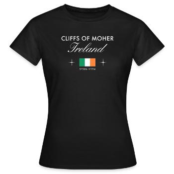 Cliffs of Moher Ireland Coordinates Travel Souvenir - Women's T-Shirt - black - Front - AI Model Female 172 dark (172cm)