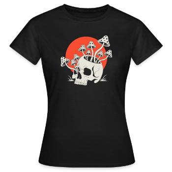 Crâne aux champignons Soleil rouge - T-shirt Femme - noir - Devant - AI Model Female 172 dark (172cm)
