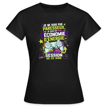 Gamer En Mode Économie D'Énergie - Humour games - T-shirt Femme - noir - Devant - AI Model Female 172 dark (172cm)
