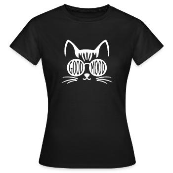 Good Mood Cat with Round Glasses - Women's T-Shirt - black - Front - AI Model Female 172 dark (172cm)