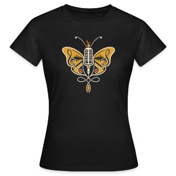 Butterfly with Microphone – Music Motif - Women's T-Shirt - black - Front - AI Model Female 172 dark (172cm)