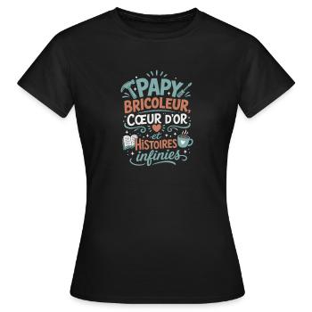 Papy Bricoleur et Histoires Infinies - T-shirt Femme - noir - Devant - AI Model Female 172 dark (172cm)
