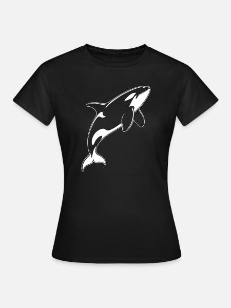Delfin-Silhouette im Meer - Frauen T-Shirt - Schwarz