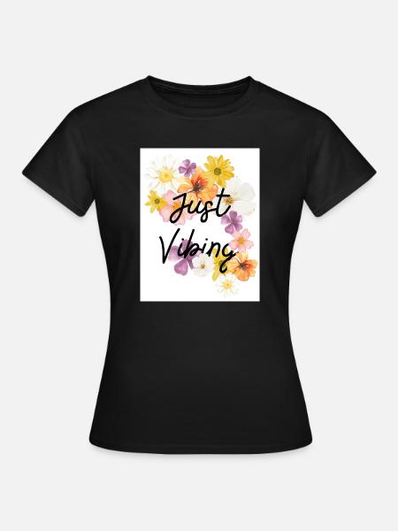 Just Vibing Blumenkranz - Frauen T-Shirt - Schwarz
