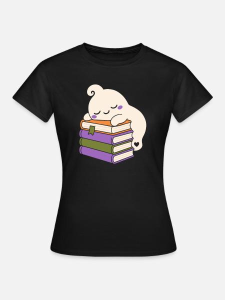 Schlafender Halloween Geist mit Büchern - Frauen T-Shirt - Schwarz