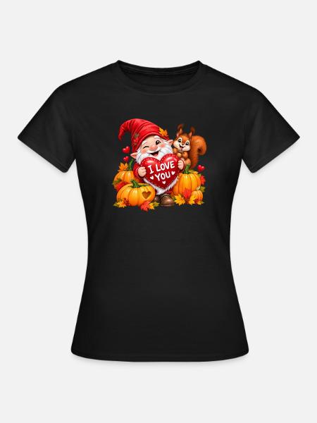 Herbstwichtel mit Herzschild - Frauen T-Shirt - Schwarz