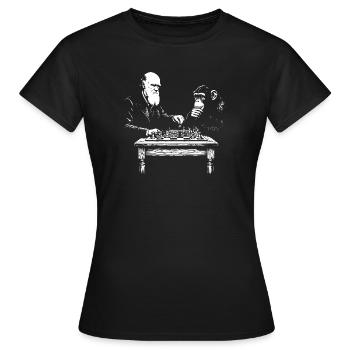 Darwin spielt Schach gegen den Affen - Frauen T-Shirt - Schwarz - Vorne - AI Model Female 172 dark (172cm)